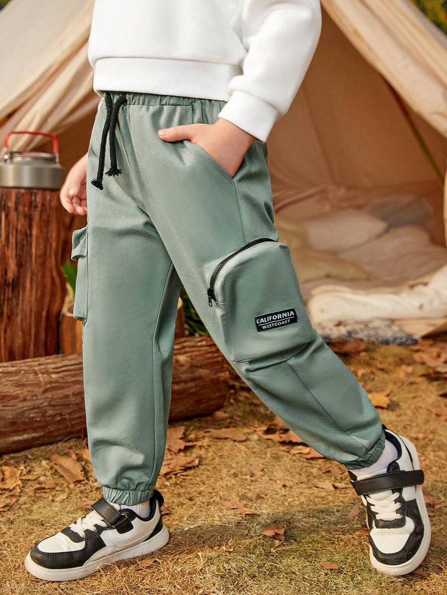 SHEIN Young Boy Letter Graphic Pocket Side Cargo Pants - Blue - View 1