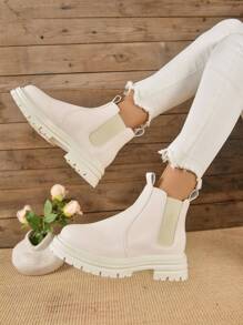 Quần legging thời trang Thu/Đông 2025, Giày bốt Chelsea đế dày, đế xuồng thời trang dành cho nữ - Màu be - Xem 3