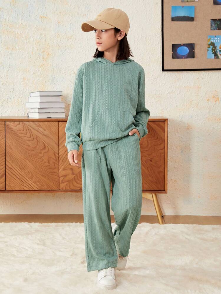 Tween Boy Solid Drop Shoulder Hoodie & Pants