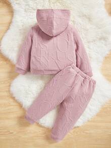 SHEIN 女嬰字母補丁細節連帽衫和運動褲 - 藕粉色 - 查看 2