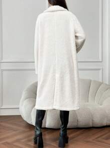 SHEIN EZwear 西裝領開門襟絨毛外套 - 杏色 - 查看 2