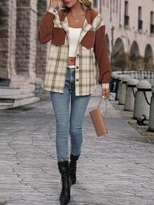 SHEIN LUNE Plaid Print Drop Shoulder Hooded Coat - Multicolor - View 4