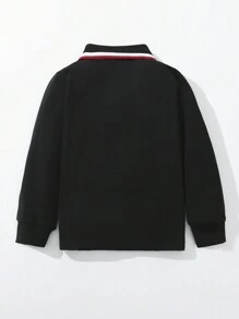 SHEIN 男小童恐龍印花拼接邊POLO衫 - 黑色 - 查看 2