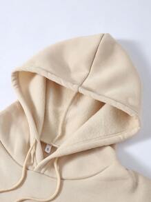 INAWLY Letter Graphic Kangaroo Pocket Drawstring Thermal Lined Hoodie - Apricot - View 6