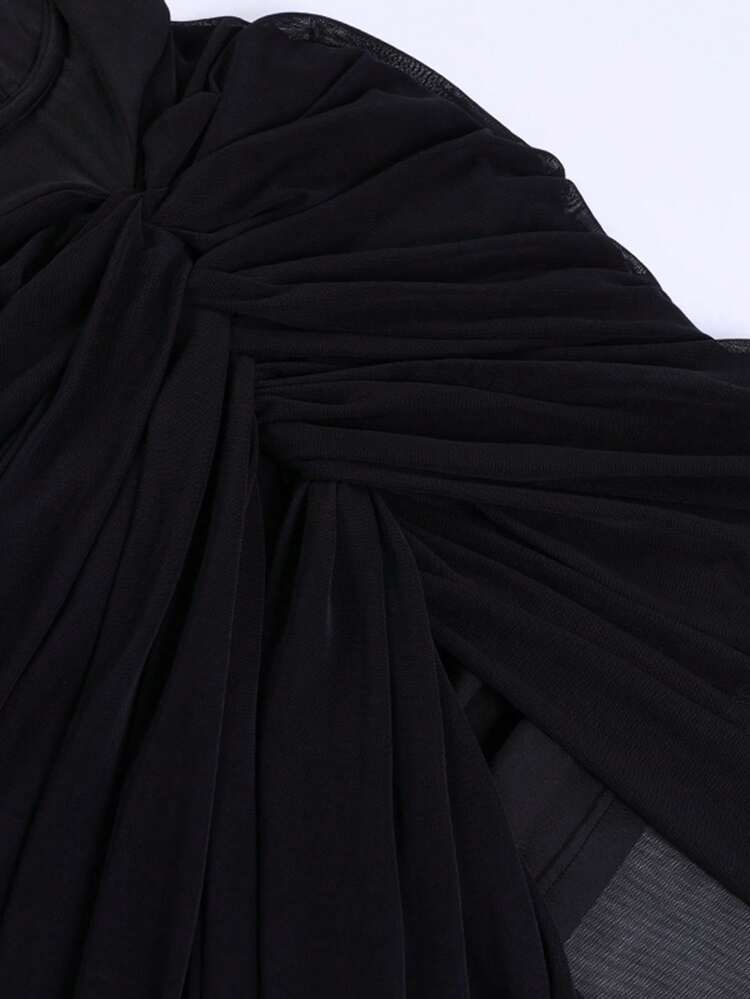 Plus Tie Shoulder Ruched Split Thigh Cami Dress