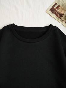 INAWLY Solid Drop Shoulder Thermal Lined Sweatshirt,Long Sleeve Tops Graduation,Back To School Outfits,Graduation,Teacher Outfits For Women,Back To School Pullover Fall Outfit - Black - View 4