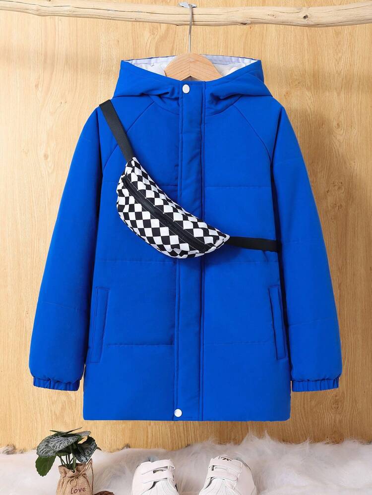 Tween Boy Zip Up Snap Button Hooded Padded Coat & Bag Without Tee