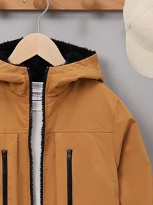 SHEIN 男大童拉鏈開襟連帽外套 - 棕色 - 查看 8