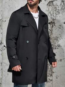 Manfinity Homme Men Plus Double Breasted Belted Trench Coat - Black - View 5