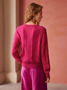 MOTF PREMIUM 羊毛混紡亮片裝飾毛衣 - 玫紅色 - 查看 7