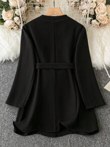 Celure Hơn Đôi ngực Thắt lưng Áo khoác - màu đen - Xem 2