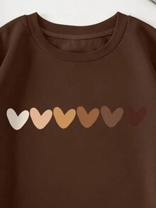 SHEIN EZwear 大碼愛心圖案加絨內裏運動衫 - 咖啡棕 - 查看 3