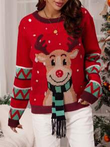 SHEIN LUNE Christmas Pattern Drop Shoulder Sweater - Multicolor - View 1