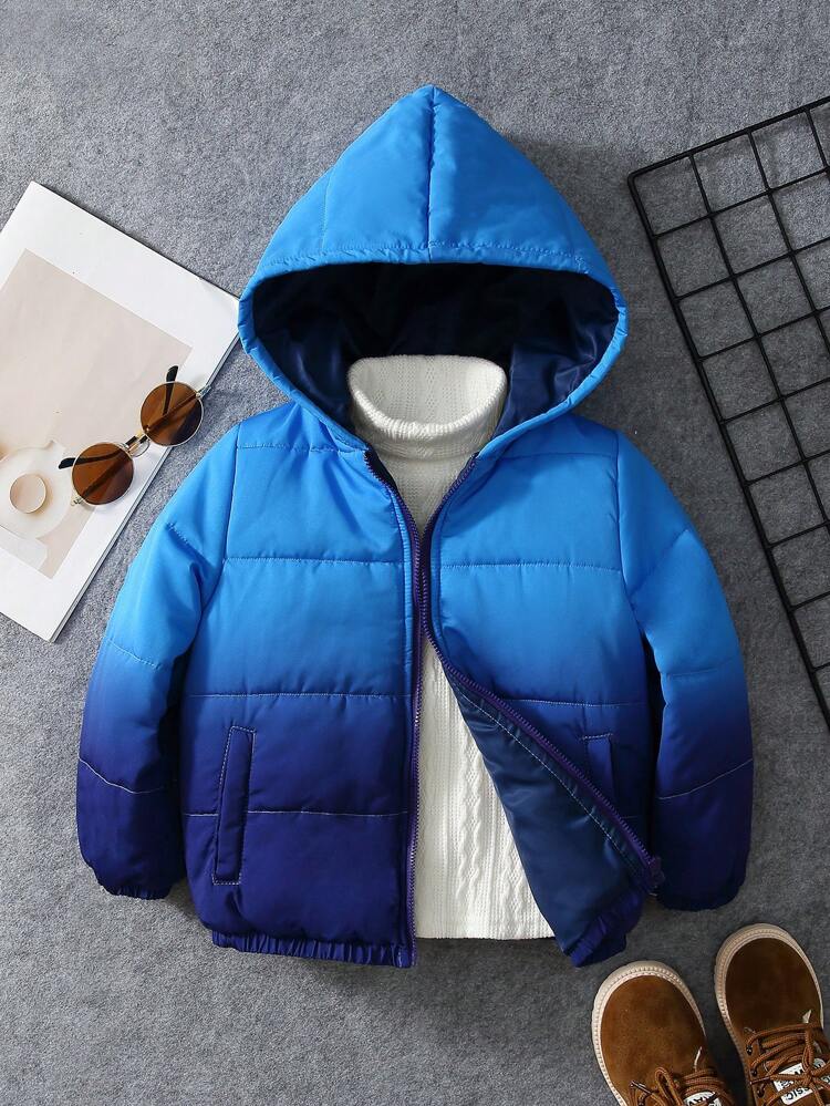 Young Boy Ombre Zip Up Hooded Padded Coat Without Sweater