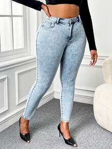 SHEIN SXY Plus Light Wash Skinny Jeans - Light Wash - View 3