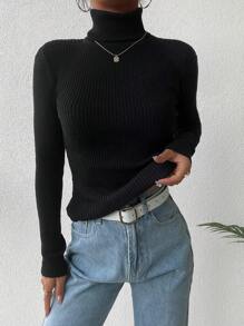 RueChic Turtleneck Ribbed Knit Sweater - Black - View 4