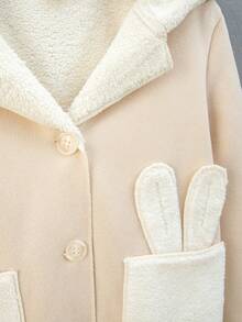 SHEIN 女大童雙口袋毛絨內襯連帽外套 - 杏色 - 查看 6