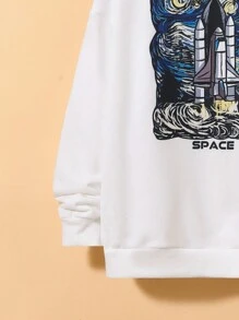 SHEIN Tween Boy Letter & Rocket Print Drop Shoulder Sweatshirt - White - View 3