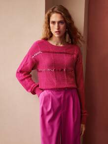 MOTF PREMIUM 羊毛混紡亮片裝飾毛衣 - 玫紅色 - 查看 5