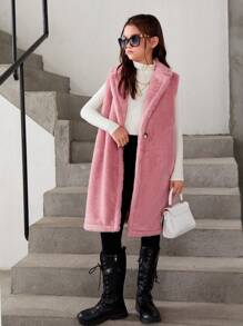 SHEIN Tween Girl Lapel Neck Single Button Vest Coat - Dusty Pink - View 5