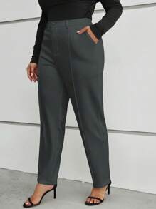 SHEIN Clasi Plus Solid High Waist Suit Trousers - Dark Grey - View 4