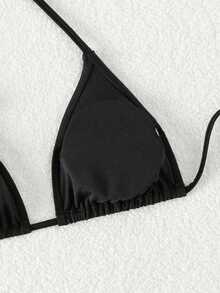 Chi tiết đồ trang trí mùa hè Halter Triangle Bikini Top - màu đen - Xem 4