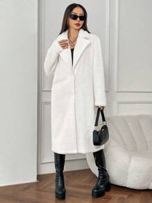 SHEIN EZwear 西裝領開門襟絨毛外套 - 杏色 - 查看 4