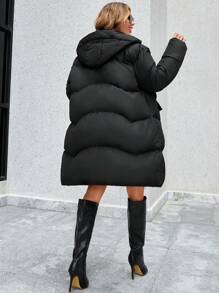 EURMUSE Plus Flap Pocket Hooded Puffer Coat - Black - View 2