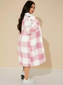 SHEIN SXY 秋冬格纹翻领法兰绒大衣 - 粉色 - 查看 2