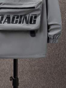 SHEIN Tween Boy 1pc Letter Graphic Flap Pocket Hooded Coat - Grey - View 7