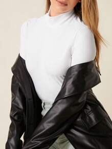 SHEIN BASICS Solid High Neck Bodysuit - White - View 4