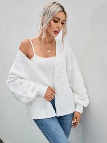 SHEIN Essnce Drop Shoulder Casual Design Cardigan - White - View 4