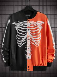 Manfinity VCAY Chaqueta de dos tonos con estampado de esqueleto para hombres, para Halloween, para otoño e invierno - Multicolor - Ver 1