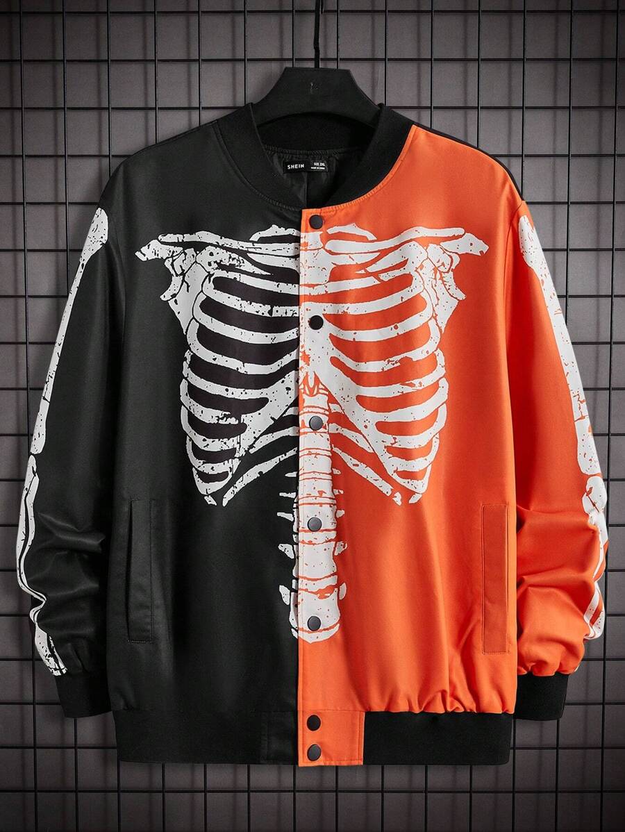 Manfinity VCAY Chaqueta de dos tonos con estampado de esqueleto para hombres, para Halloween, para otoño e invierno - Multicolor - Ver 1