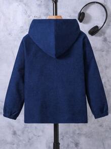 男大童帶蓋口袋保暖襯裡連帽燈芯絨大衣（不含毛衣） - 藍色 - 查看 2