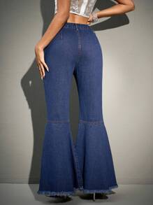 SHEIN BAE 毛邊下擺喇叭牛仔褲