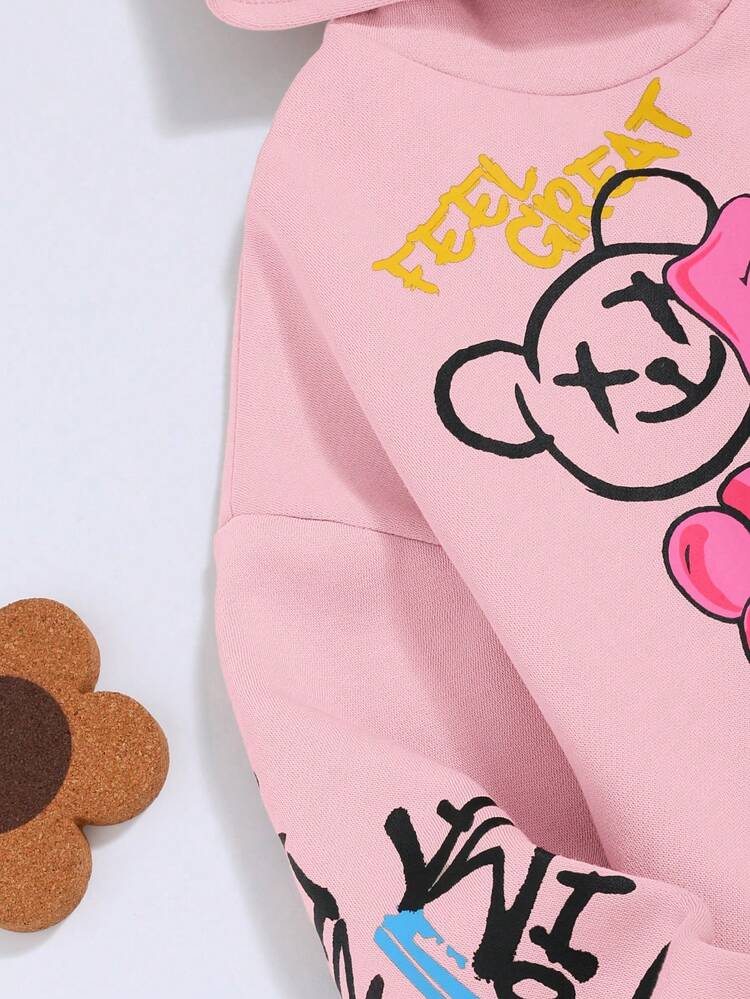 Tween Girl Cartoon & Slogan Graphic Drop Shoulder Sweatshirt,In Fall/Winter