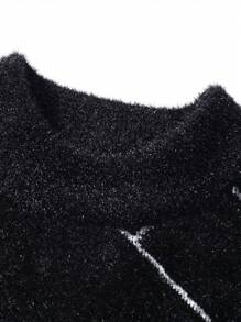 Men Geo Pattern Sweater Without Shirt - Black - View 6