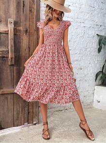 Breezaya 碎花打褶荷葉邊連衣裙 - 彩色 - 查看 5