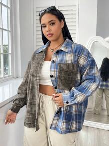 SHEIN EZwear Plus Plaid Print Drop Shoulder Coat - Multicolor - View 3