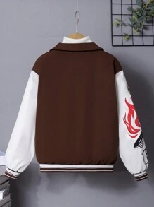 SHEIN Cậu bé Tween Đồ họa Khẩu hiệu Lót nhiệt Áo khoác Không có áo len - Lạc đà - Xem 2