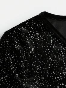 Teen Girl Glitter Belted Romper for Christmas - Black - View 3