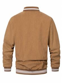 Chillumni Loose Men's Padded Coat With Embroidered Slogan Pattern And Striped Trimming - Khaki - View 2