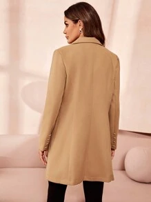 SHEIN Clasi Double Breasted Lapel Collar Overcoat - Khaki - View 2