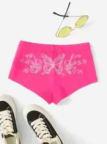SHEIN ICON Rhinestone Butterfly Pattern Biker Shorts - Hot Pink - View 1