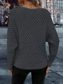 SHEIN Clasi Solid Batwing Sleeve Sweater - Dark Grey - View 2