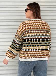 Flirla 加码菱格纹落肩毛衣，适合冬季针织套头衫和秋季毛衣 - 彩色 - 查看 4