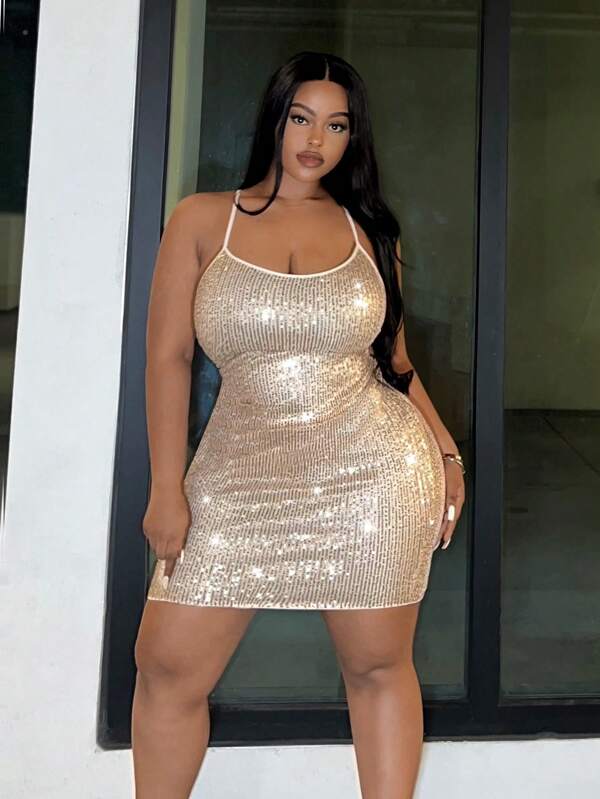 Slaydiva 大碼亮片吊帶緊身洋裝