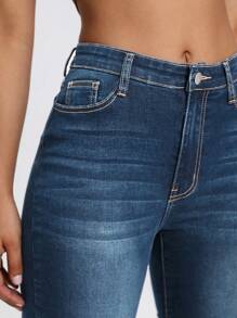 斜口袋緊身牛仔褲 - 中等水洗藍 - 查看 6