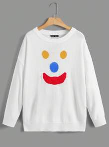 SHEIN EZwear Jersey con patrón de dibujos animados de hombros caídos - Blanco - Ver 1